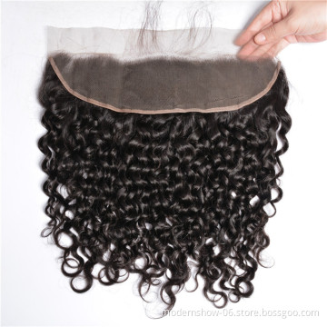 HD Lace 100% cuticles aligned natural water wave lace frontal closure cheap Virgin human hair water wave lace front closure